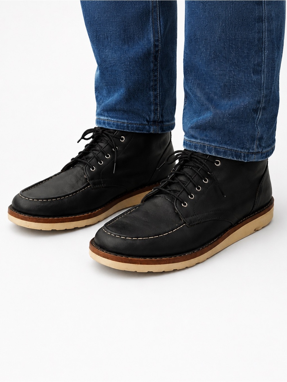 Size 6 Men’s Thursday Boot Co Diplomat Moc Toe Boots Black Leather Wedge Sole